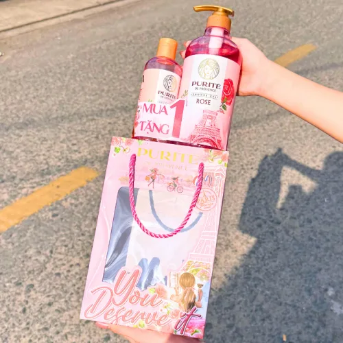 Bộ quà tặng sữa tắm Purité: Rose hoa hồng 850ml và Cherry Blossoms anh đào 250ml