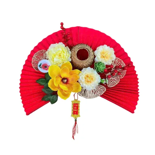 Chỗ sỉ set Phụ Kiện Quạt Giấy Lớn - Quạt Xếp Đỏ Trang Trí Tết