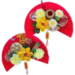 Chỗ sỉ set Phụ Kiện Quạt Giấy Lớn - Quạt Xếp Đỏ Trang Trí Tết