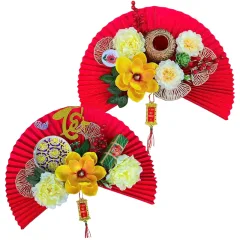 Chỗ sỉ set Phụ Kiện Quạt Giấy Lớn - Quạt Xếp Đỏ Trang Trí Tết