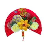 Chỗ sỉ set Phụ Kiện Quạt Giấy Lớn - Quạt Xếp Đỏ Trang Trí Tết