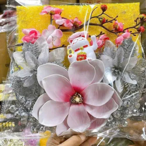 Nguồn hàng sỉ set Phụ Kiện Trang Trí Hoa Mộc Lan Đào Cổ Tượng - Mẹt Tre Hoa Treo Tường - Phên Tre Trang Trí Tết