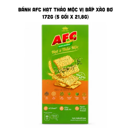 Bánh Kinh Đô AFC hạt thảo mộc vị bắp xào bơ 172g, quy cách 5 gói x 21,8g