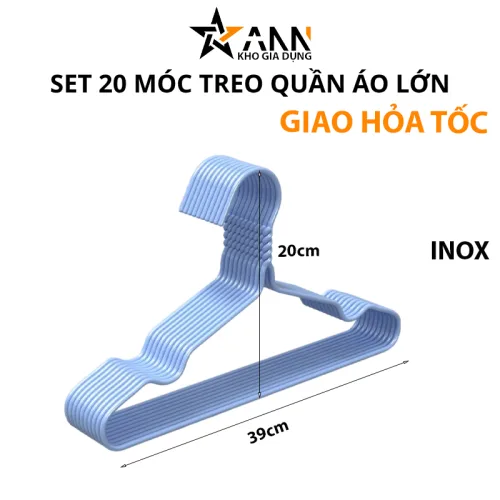 Bộ 20 Móc Quần Áo Người Lớn Kích Thước 20x39cm Xanh/Hồng