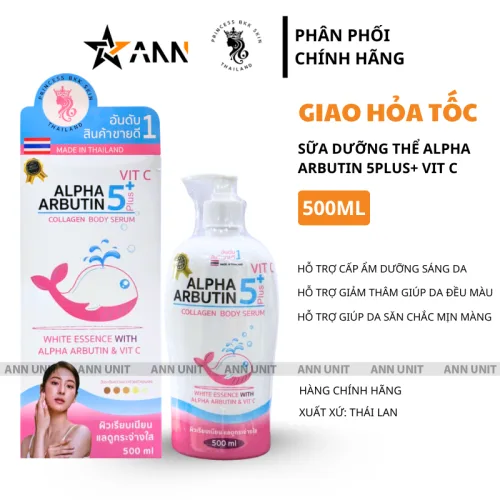 Chỗ sỉ sữa Dưỡng Thể Alpha Arbutin 5Plus+ Vit C Collagen Body Serum Princess Bkk Skin ThaiLand 500ml Có Tem