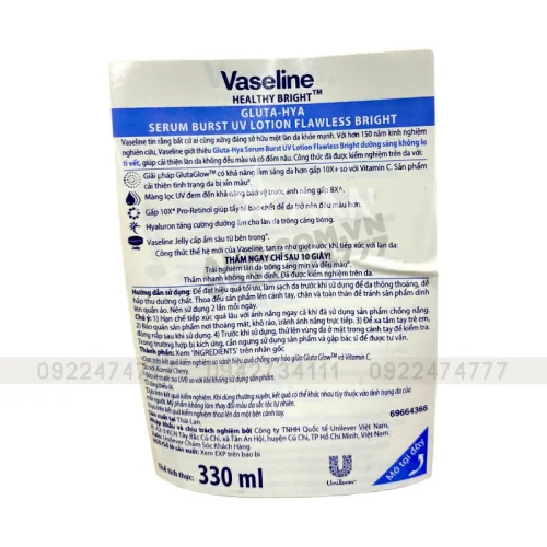 Nơi lấy sỉ sữa Dưỡng Thể Vaseline 10X Vàng Healthy Bright Gluta Hya Serum Flawless Glow 330ml (Hàng nhập khẩu có tem phụ)