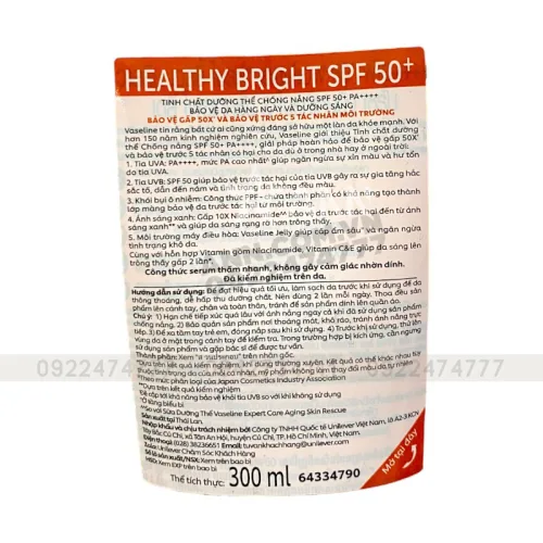 Vaseline Healthy Bright SPF 50+ Serum dưỡng thể 300ml