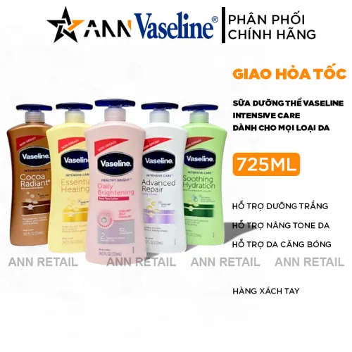 Shop sỉ sữa Dưỡng Thể Vaseline Intensive Care Dưỡng Da Trắng Sáng 725ml - Hàng Xách Tay