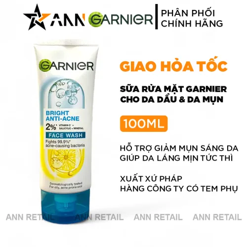 Shop sỉ sữa Rửa Mặt Garnier Ngừa Mụn Sáng Da Bright Anti-Acne 100ml