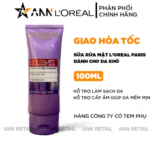 Sữa rửa mặt cấp ẩm Loreal Paris Revitalift Hyaluronic Acid 100ml
