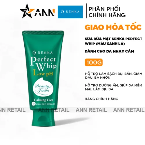 Nguồn hàng sỉ sữa Rửa Mặt Senka Perfect Whip Chiết Xuất Rau Má Màu Xanh Lá Dịu Nhẹ Cho Da Nhạy Cảm 100g