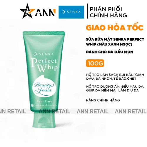 Senka Perfect Whip màu xanh ngọc, sữa rửa mặt giảm mụn 100g