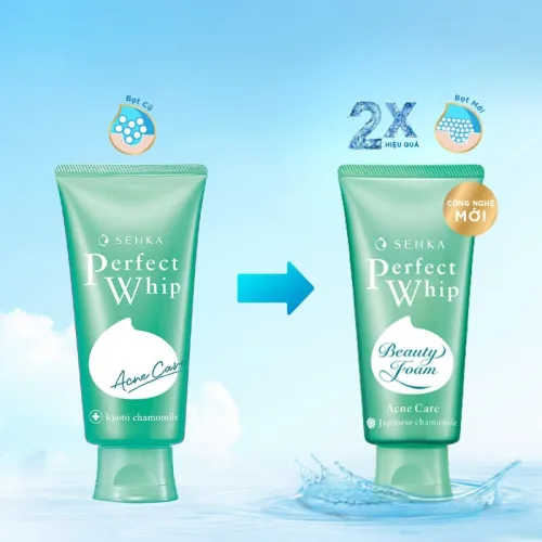 Senka Perfect Whip màu xanh ngọc, sữa rửa mặt giảm mụn 100g