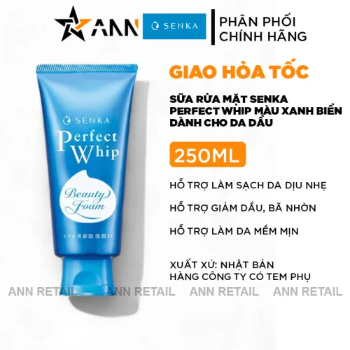 Sữa rửa mặt Senka Perfect Whip màu xanh biển cho da dầu, 120g