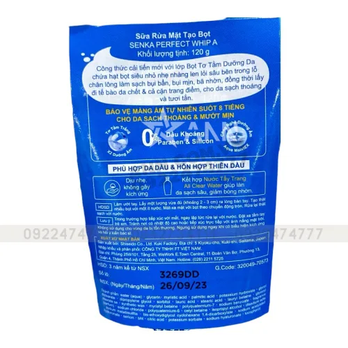 Sữa rửa mặt Senka Perfect Whip màu xanh biển cho da dầu, 120g