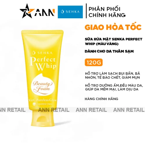Sữa rửa mặt Senka Perfect Whip Vitamin C màu vàng, 100g