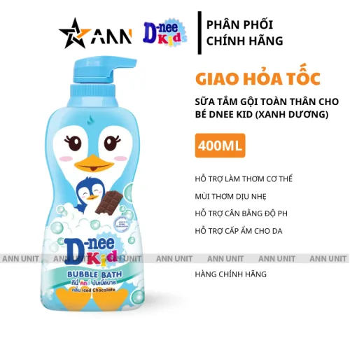 Dnee Kid 400ml – Sữa tắm gội toàn thân cho bé hình chim cánh cụt xanh dương, Thái Lan