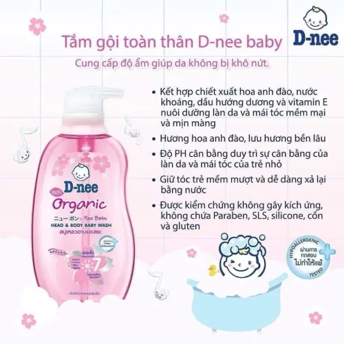 Chỗ sỉ sữa Tắm Gội Toàn Thân Cho Bé Sơ Sinh Dnee Organic Màu Hồng 380ml