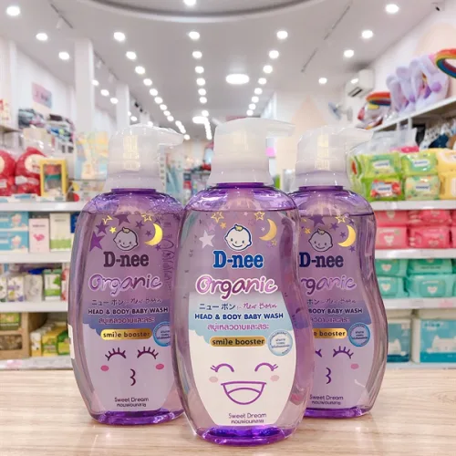 Dnee Organic màu tím, sữa tắm gội toàn thân cho bé sơ sinh 380ml
