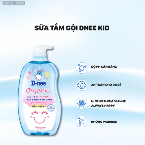 Dnee Organic sữa tắm gội toàn thân cho bé xanh dương 380ml