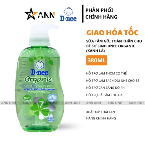 Shop sỉ sữa Tắm Gội Toàn Thân Cho Bé Sơ Sinh Dnee Organic Màu Xanh Lá 380ml