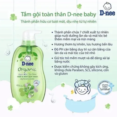 Shop sỉ sữa Tắm Gội Toàn Thân Cho Bé Sơ Sinh Dnee Organic Màu Xanh Lá 380ml