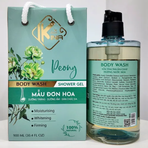 Sữa tắm Kina hương nước hoa mẫu đơn 900ml, tặng kèm 1 bông tắm