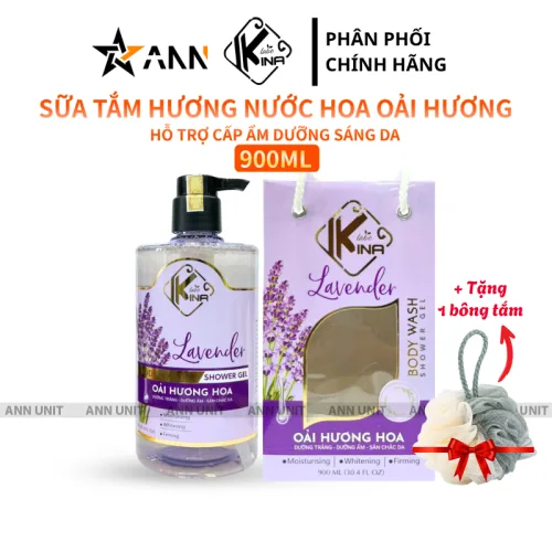 Sữa tắm Kina Labo Lavender Oải Hương 900ml kèm bông tắm