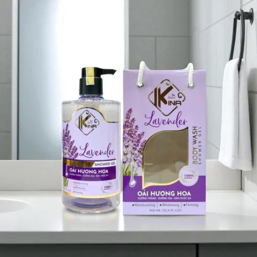Sữa tắm Kina Labo Lavender Oải Hương 900ml kèm bông tắm