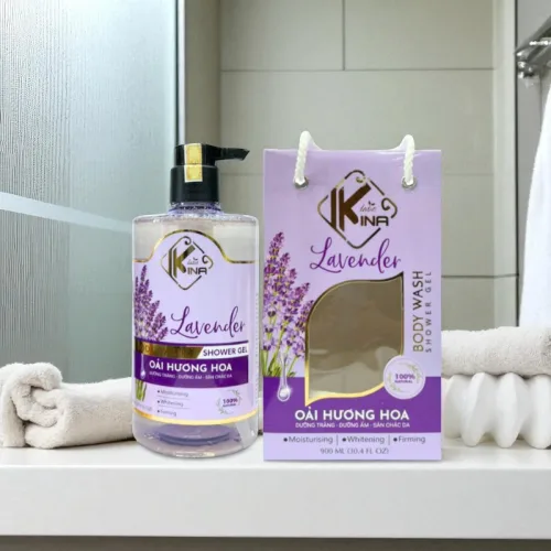 Sữa tắm Kina Labo Lavender Oải Hương 900ml kèm bông tắm