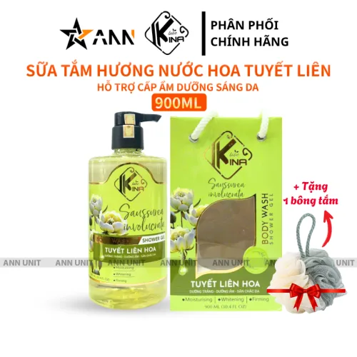 Shop sỉ sữa Tắm Kina Hương Nước Hoa Tuyết Liên 900ml - Hỗ Trợ Cấp Ẩm Dưỡng Sáng Da Mịn Màng - Tặng Kèm 1 Bông Tắm