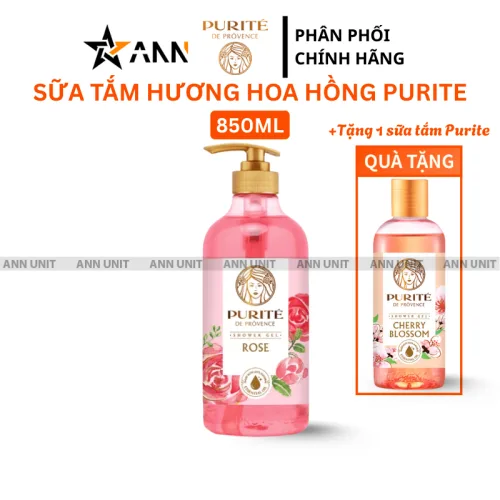 Purite Sữa Tắm Hương Hoa Hồng 850ml Kèm Chai Hoa Anh Đào
