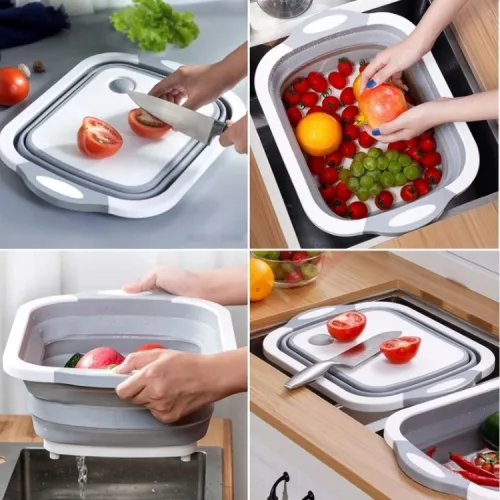 Bộ thớt nhựa PP kèm chậu gấp gọn 36.5 x 26.5 x 3 cm