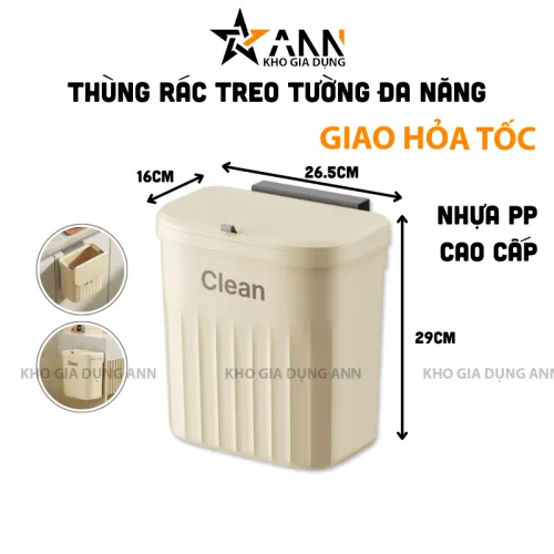 Thùng rác 12L treo cánh tủ bếp hoặc dán tường, kích thước 16x26.5x29cm