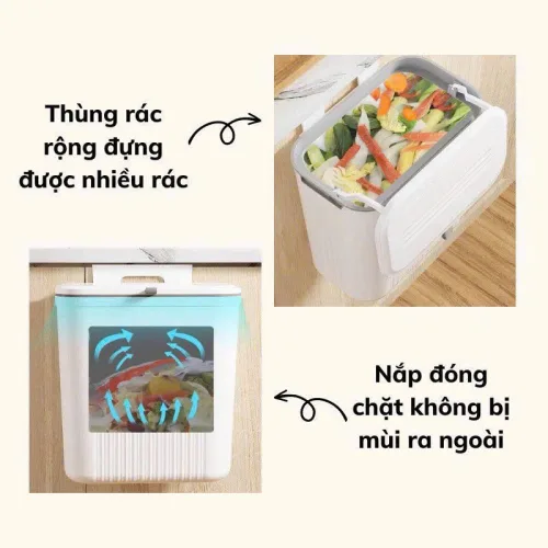Thùng rác 12L treo cánh tủ bếp hoặc dán tường, kích thước 16x26.5x29cm