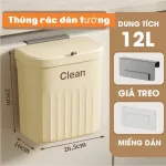 Thùng rác 12L treo cánh tủ bếp hoặc dán tường, kích thước 16x26.5x29cm
