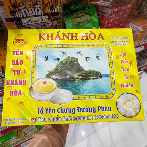 Shop sỉ tổ Yến Chưng Sẵn Canxi Đường Ăn Kiêng Khánh Hòa Saminest 35% Set 6 Hủ - Hộp Vàng