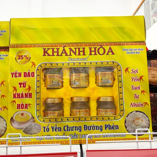 Shop sỉ tổ Yến Chưng Sẵn Canxi Đường Ăn Kiêng Khánh Hòa Saminest 35% Set 6 Hủ - Hộp Vàng