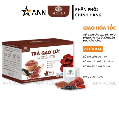 Trà gạo lứt Mychi hộp 120g gồm 20 túi lọc, mỗi túi 6g