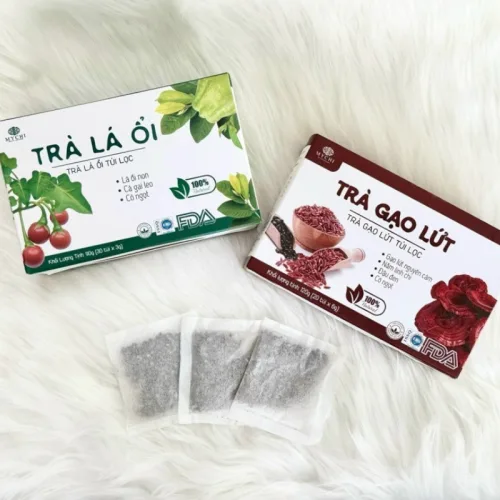 Trà gạo lứt Mychi hộp 120g gồm 20 túi lọc, mỗi túi 6g
