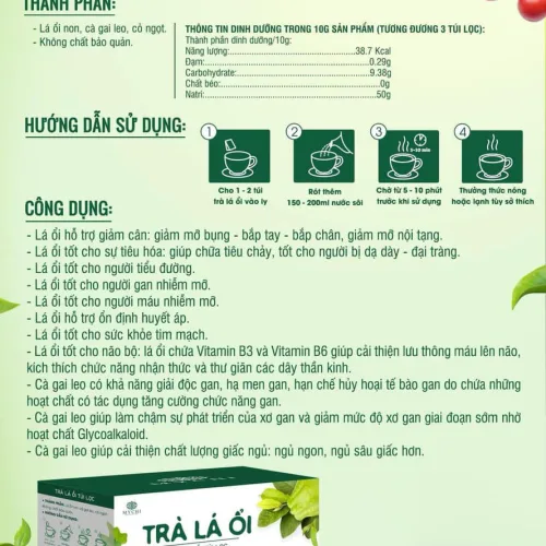 Trà lá ổi Mychi dạng túi lọc, quy cách hộp 30 gói