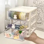 Tủ nhựa đựng mỹ phẩm, phụ kiện mini 3 tầng tay cầm thỏ để bàn 15.5x13x16.5cm