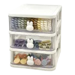 Tủ nhựa đựng mỹ phẩm, phụ kiện mini 3 tầng tay cầm thỏ để bàn 15.5x13x16.5cm