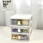 Tủ nhựa đựng mỹ phẩm, phụ kiện mini 3 tầng tay cầm thỏ để bàn 15.5x13x16.5cm