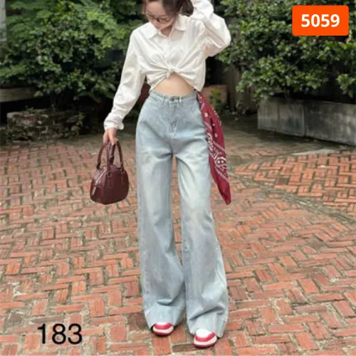 Váy jeans nữ dáng suông dài túi kiểu, vải dày mềm không co giãn