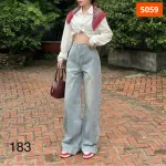 Váy jeans nữ dáng suông dài túi kiểu, vải dày mềm không co giãn