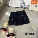 Váy jeans nữ dáng suông dài túi kiểu, vải dày mềm không co giãn