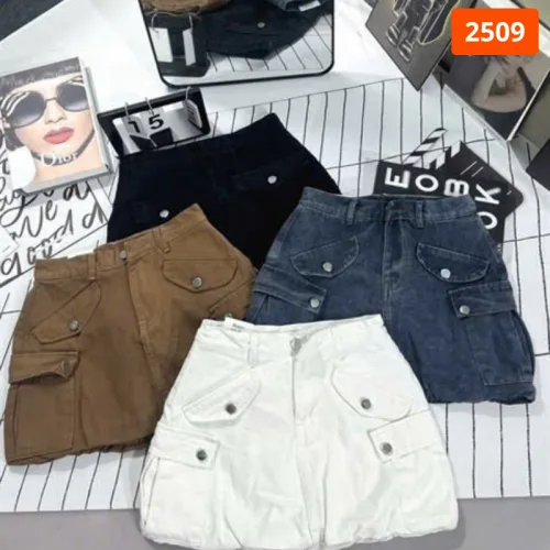 Váy jeans nữ dáng suông dài túi kiểu, vải dày mềm không co giãn