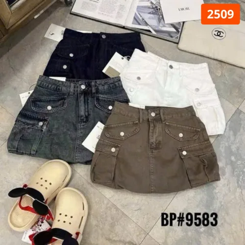 Váy jeans nữ dáng suông dài túi kiểu, vải dày mềm không co giãn