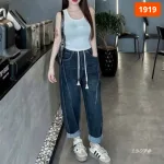 Váy jeans nữ dáng suông dài túi kiểu, vải dày mềm không co giãn